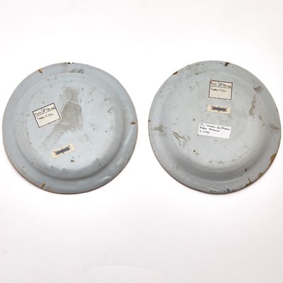 Lot 366 - Two English Delftware Swan Plates