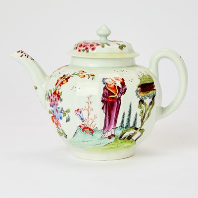 Lot 374 - Worcester Faceted Globular Porcelain Teapot and Cover
