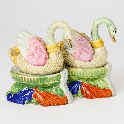 Lot 387 - Pair of Staffordshire Pearlware and Quill Stands as Swans