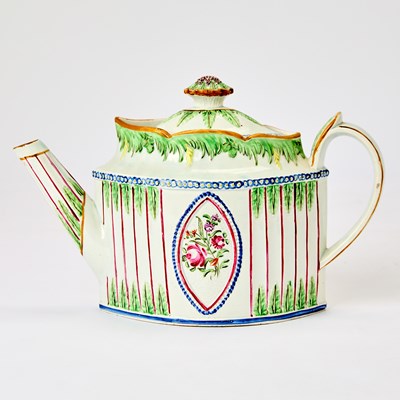 Lot 388 - Staffordshire Pearlware Fluted Oval Teapot and Cover
