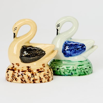 Lot 393 - Two Yorkshire Pottery Models of a Swans