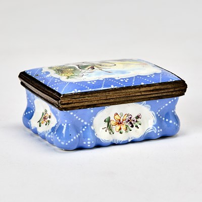 Lot 380 - Staffordshire Copper-Mounted Enamel Blue-Ground Snuffbox and Cover