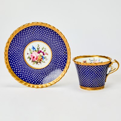 Lot 394 - Chamberlains Worcester Porcelain Blue-Ground Jeweled Cup and Saucer