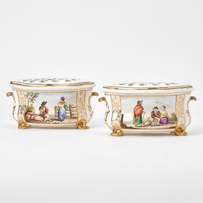 Lot 389 - Pair of Derby Porcelain Bough Pots and Covers