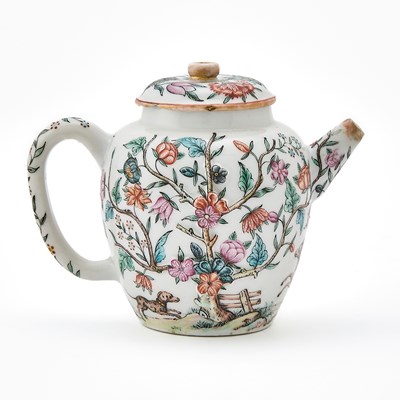 Lot 326 - Dehua Porcelain Prunus-Molded Dutch-Decorated Teapot and Cover