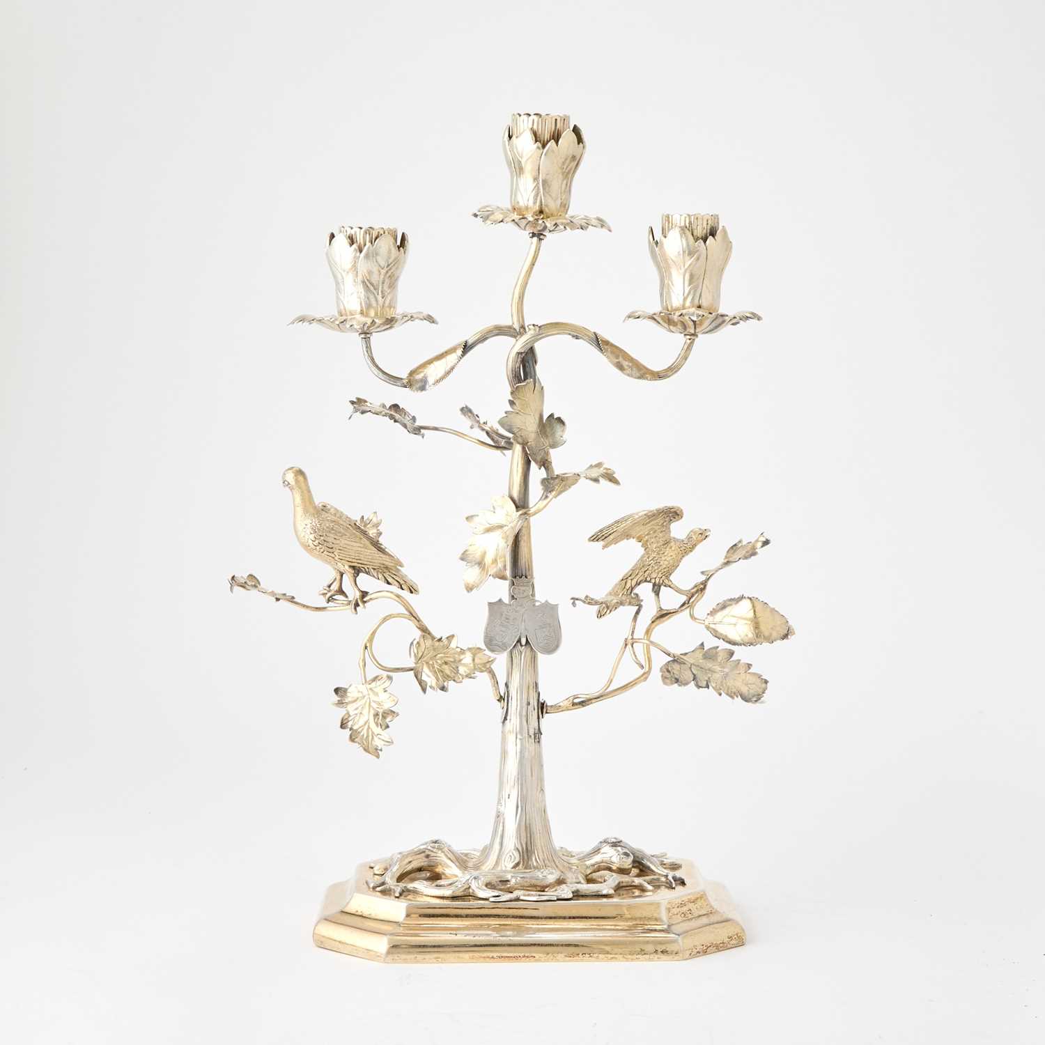 Lot 109 - Victorian Sterling Silver Gilt Three Light Figural Candelabra