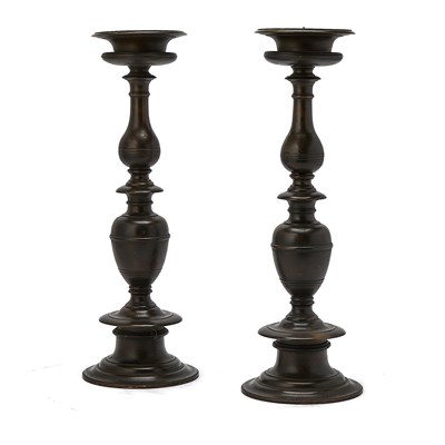 Lot 634 - Pair of Italian Baroque Style Brass Candlesticks