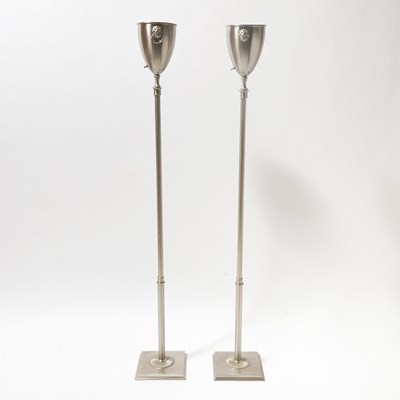 Lot 316 - Pair of Silvered Metal Floor Lamps
