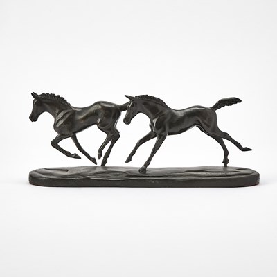 Lot 326 - Patinated Bronze Sculpture of Two Running Horses