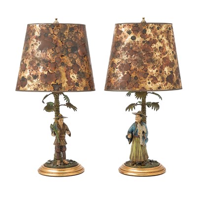 Lot 311 - Pair of Cold Painted Metal Figural Lamps