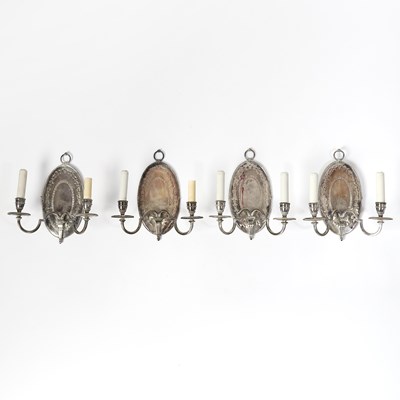 Lot 300 - Group of Four George III Style Silvered Metal Two-Light Wall Lights
