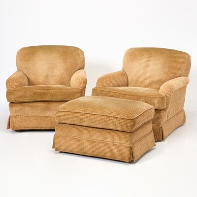 Lot 257 - Pair of Upholstered Swivel Club Chairs and Ottoman