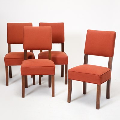 Lot 309 - Set of Four Red Upholstered Mahogany Side Chairs