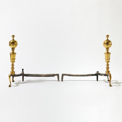 Lot 308 - Pair of Federal Style Brass Andirons