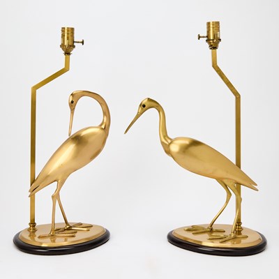Lot 274 - Pair of Brass Heron-Form Table Lamps