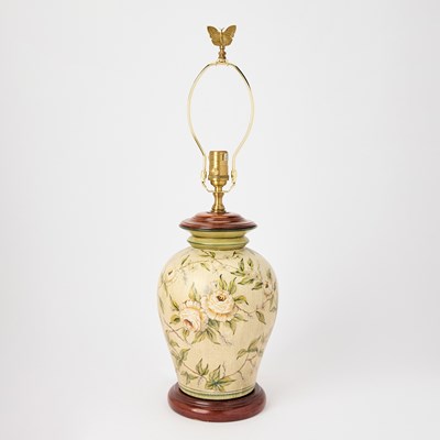 Lot 303 - Painted Canvas Wrapped Pottery Table Lamp
