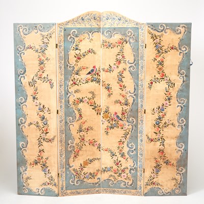 Lot 252 - Louis XVI Style Painted Canvas Four Panel Folding Screen