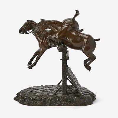 Lot 327 - Patinated Bronze Horse Group Entitled "Deux Chevaux Sautant un Obstacle"