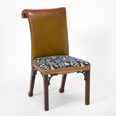 Lot 269 - George III Style Leather and Needlepoint Upholstered Walnut Side Chair