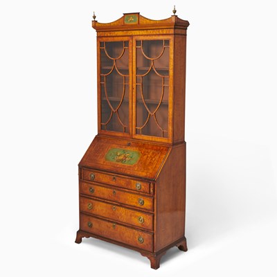 Lot 402 - Late Victorian Painted Satinwood Bureau Bookcase