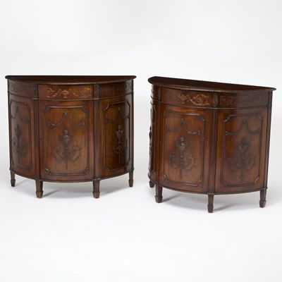 Lot 282 - Pair of George III Style Stained Walnut Demilune Cabinets