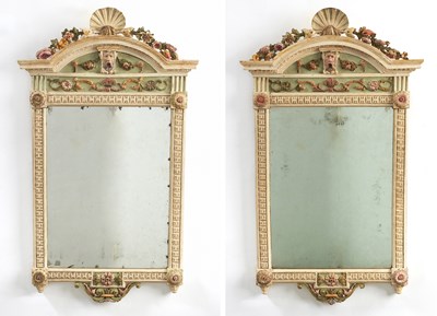 Lot 397 - Pair of North Italian Polychrome Painted Wood Mirrors