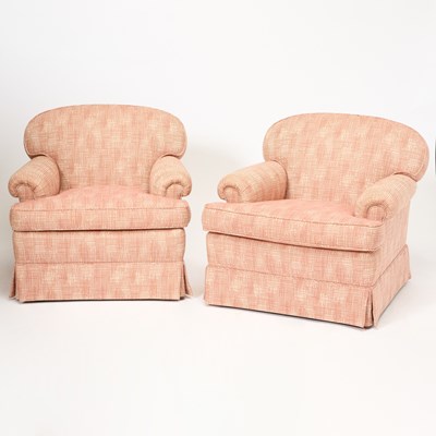 Lot 279 - Two Pink Striped Upholstered Brunschwig & Fils Club Chairs
