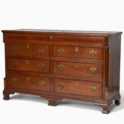 Lot 392 - George III Provincial Mahogany Inlaid Oak Double Chest of Drawers