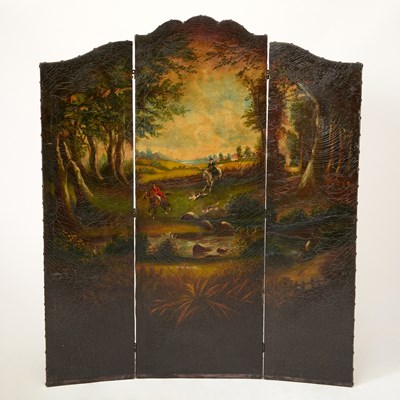 Lot 294 - English Painted Leather Three-Panel Screen