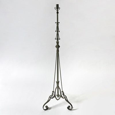 Lot 241 - Green Patinated Wrought Iron Floor Lamp