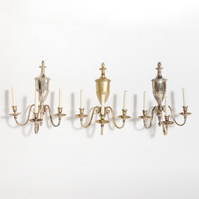 Lot 260 - Group of Three George III Style Metal Three Branch Wall Lights