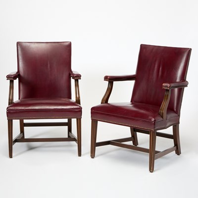 Lot 299 - Pair of George III Style Leather Upholstered Mahogany Library Armchairs