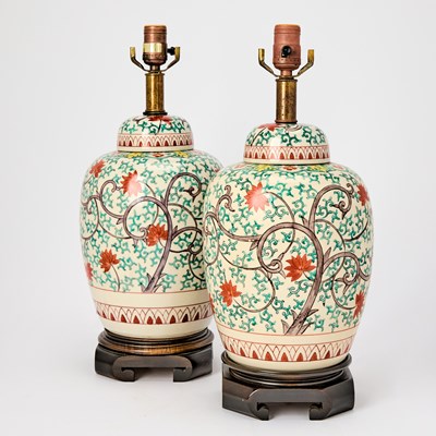 Lot 243 - Pair of Chinese Export Famille Verte Vases as Lamps