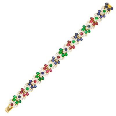 Lot 257 - Hammerman Brothers Gold, Ruby, Sapphire, Emerald and Diamond Bracelet