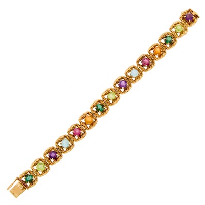 Lot 2244 - Gold and Multicolored Colored Stone Bracelet
