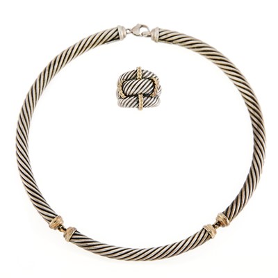 Lot 2295 - David Yurman Sterling Silver and Gold Necklace and Ring