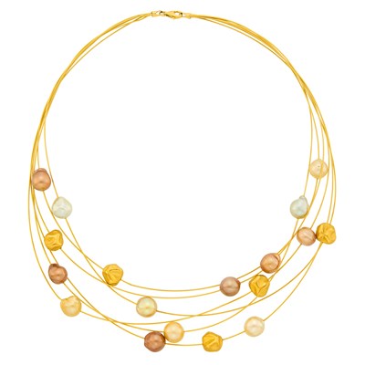 Lot 2064 - Six Strand Gold Wire and Baroque Multicolored Cultured Pearl Necklace