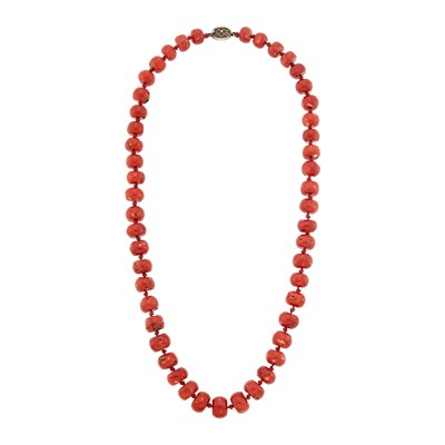 Lot 2281 - Coral Bead Necklace with Silver Clasp