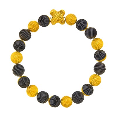 Lot 11 - Attributed to Christopher Walling Gold and Carved Black Coral Bead Necklace