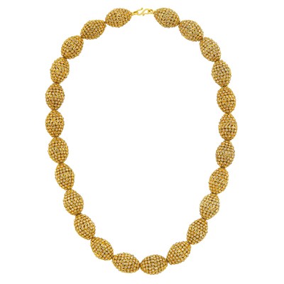 Lot 1131 - Gold, Colored Diamond and Diamond Bead Necklace