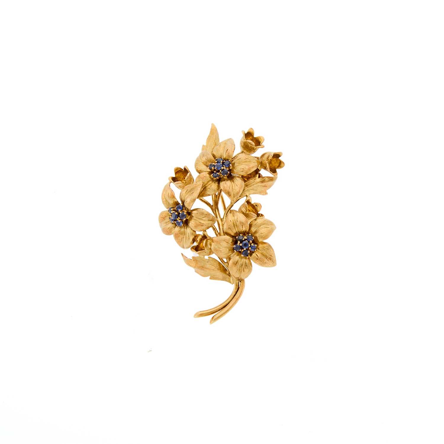 Lot 2275 - Tiffany & Co. Gold and Sapphire Flower Brooch
