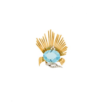 Lot 2086 - H. Stern Gold, Platinum, Aquamarine and Diamond Brooch