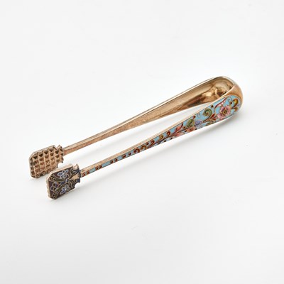 Lot 52 - Russian Silver-Gilt and Cloisonné Enamel Sugar Tongs