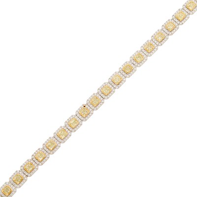 Lot 2167 - Two-Color Gold and Colored Diamond and Diamond Bracelet