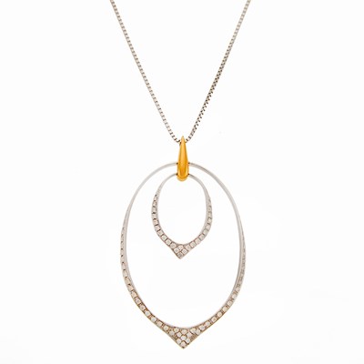 Lot 2164 - Two-Color Gold and Diamond Pendant with Chain Necklace