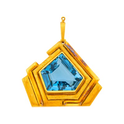 Lot 1129 - Burle Marx Gold and Blue Topaz Pendant