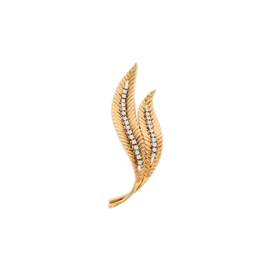 Lot 2003 - Two-Color Gold and Diamond Leaf Brooch