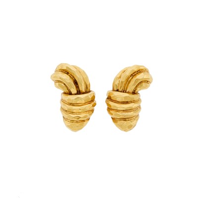 Lot 2095 - Henry Dunay Pair of Hammered Gold Earclips