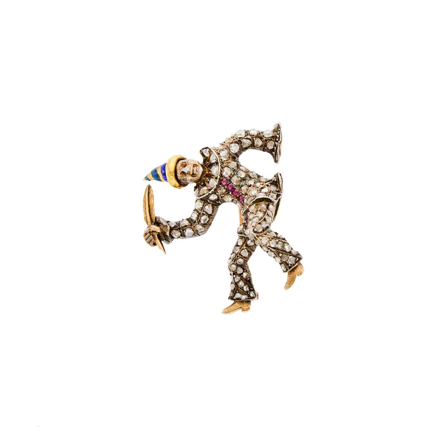 Lot 2217 - Gold, Silver, Enamel and Diamond Clown Brooch