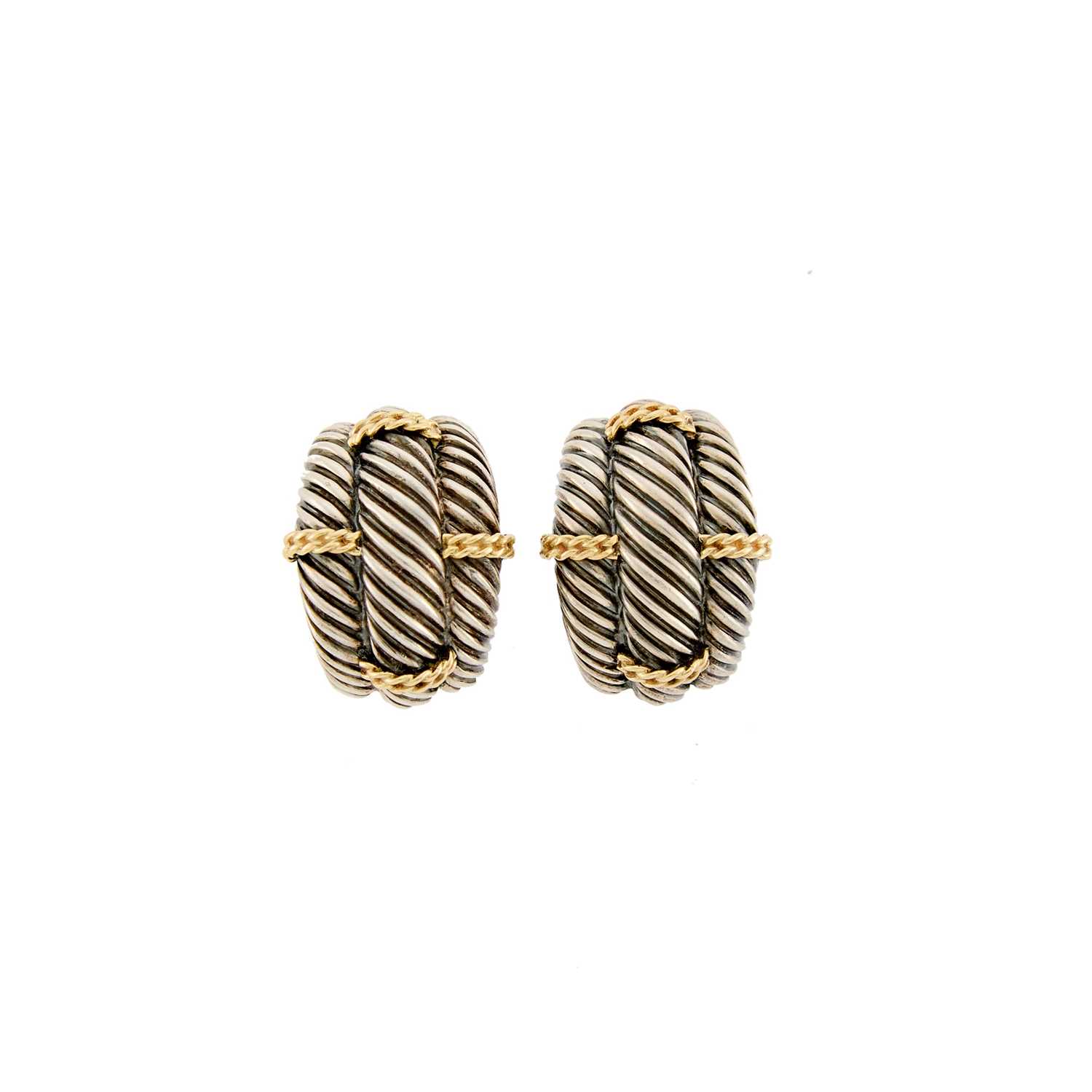 Lot 2296 - David Yurman Pair of Silver and Gold Earclips